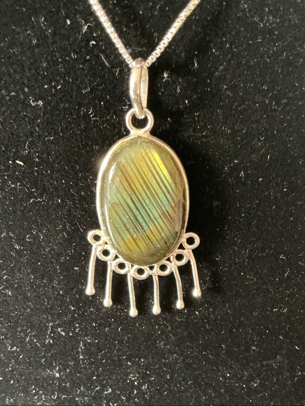 Sterling Silver Labradorite Fringe Pendant Necklace - Green